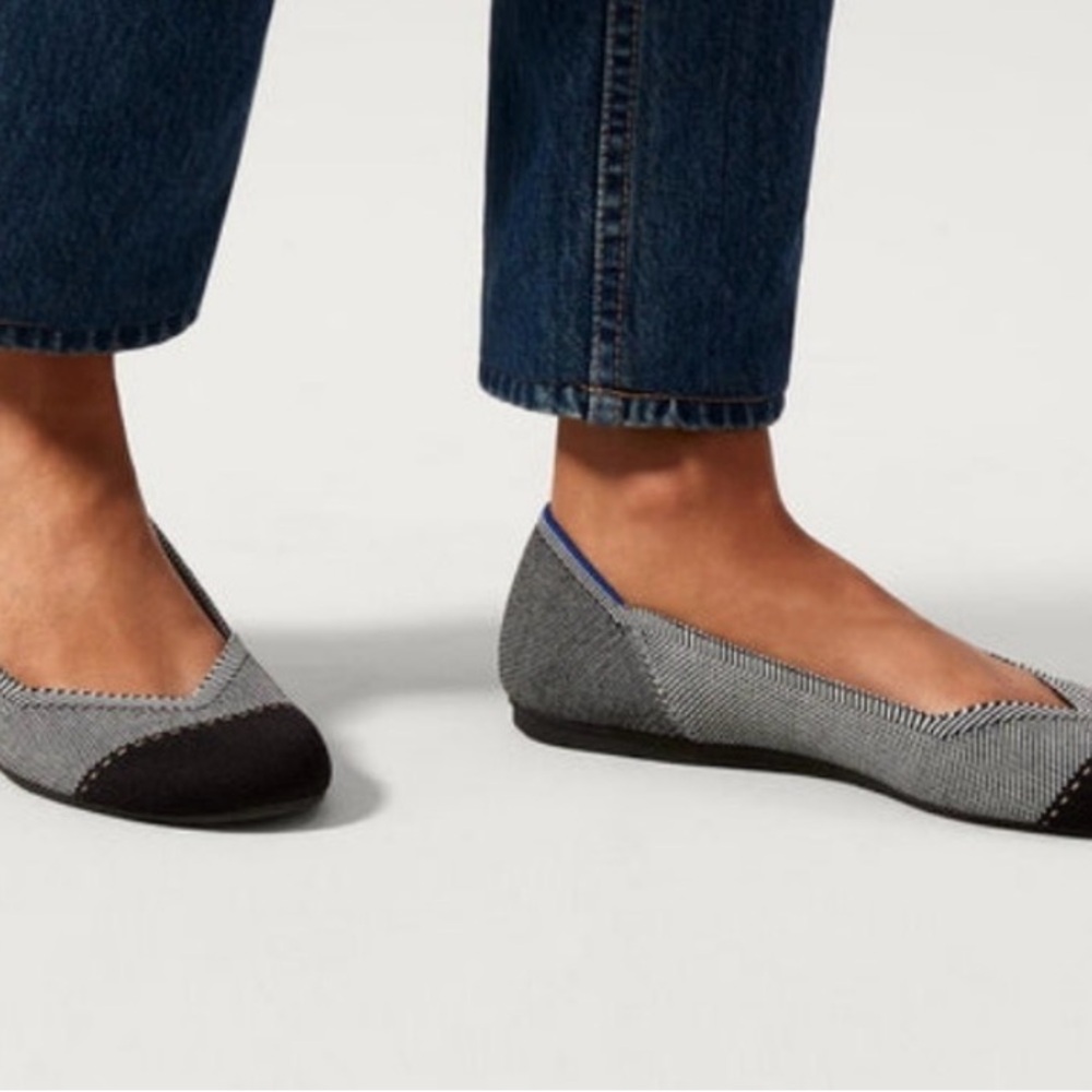 ROTHY’s NWT Black/Grey Herringbone gray mist captoe Size 11.5 Career Versatile